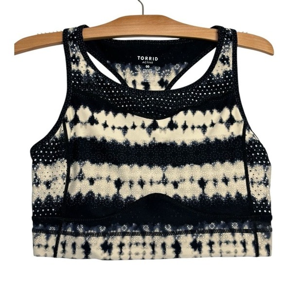 Torrid Active Sports Bra Black Cream Tie Dye Racerback Size M‎ / 00 Longline - Picture 3 of 10